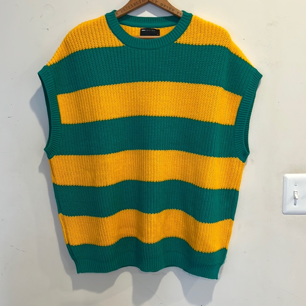 ASOS DESIGN knit fisherman rib tank in green stripes L - Picture 2 of 8